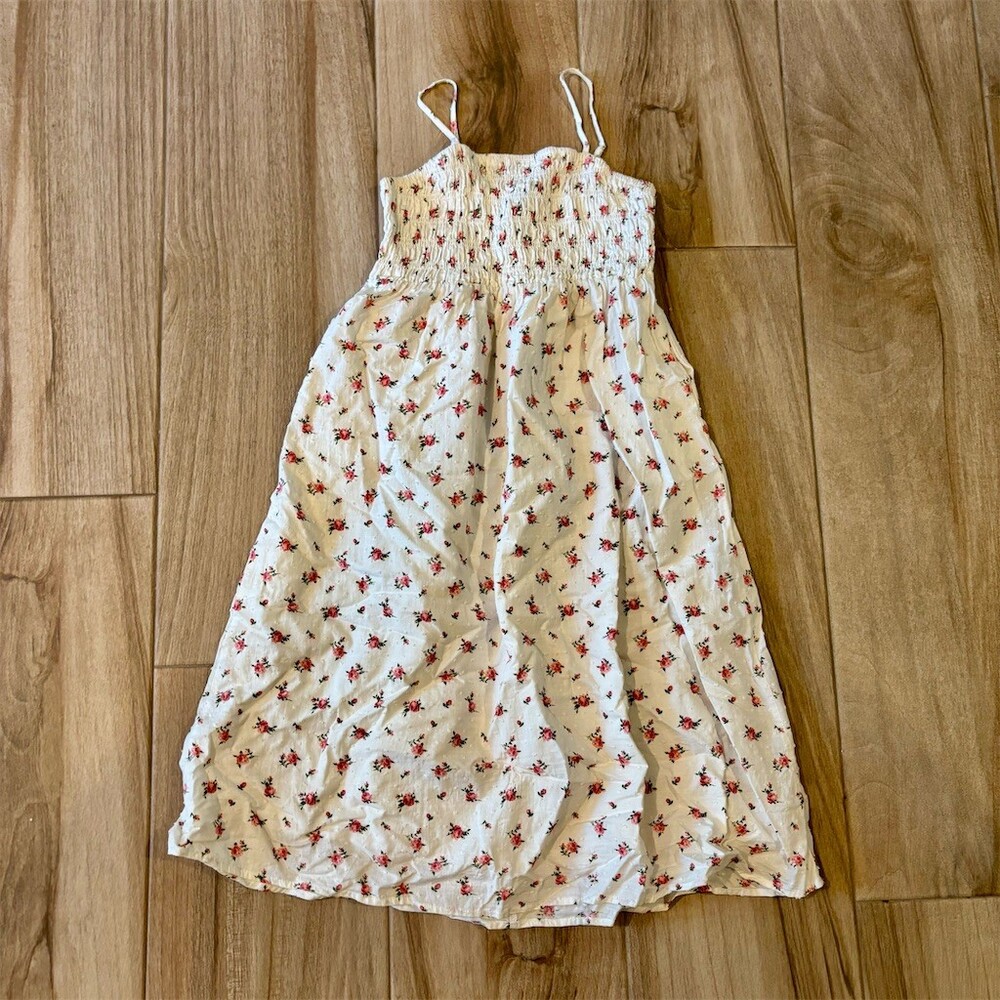 Forever 21 Kids Sundress Girls 11/12 Floral Smocked White Pink Strappy